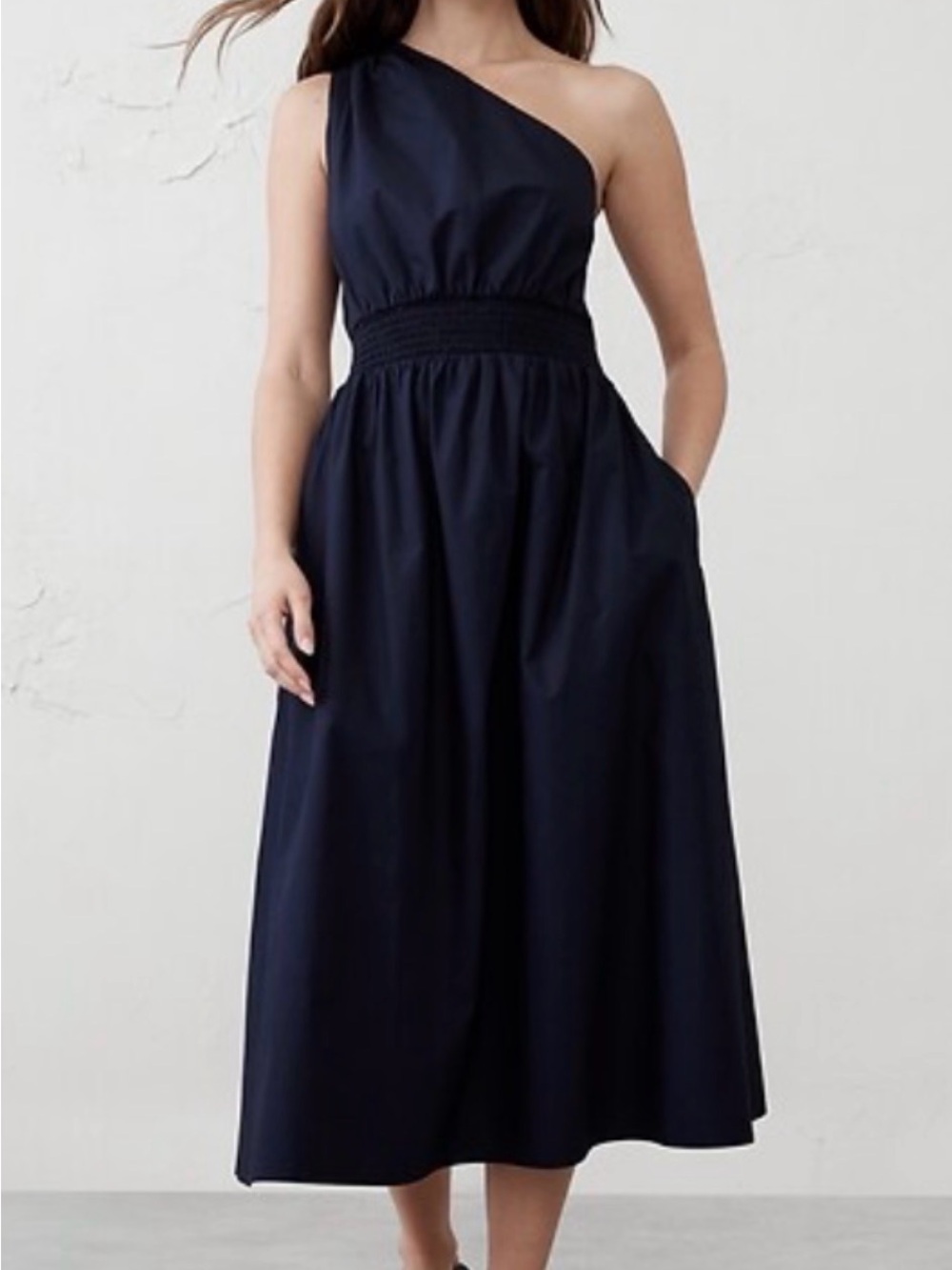 Banana Republic One-Shoulder Navy Midi Dress
